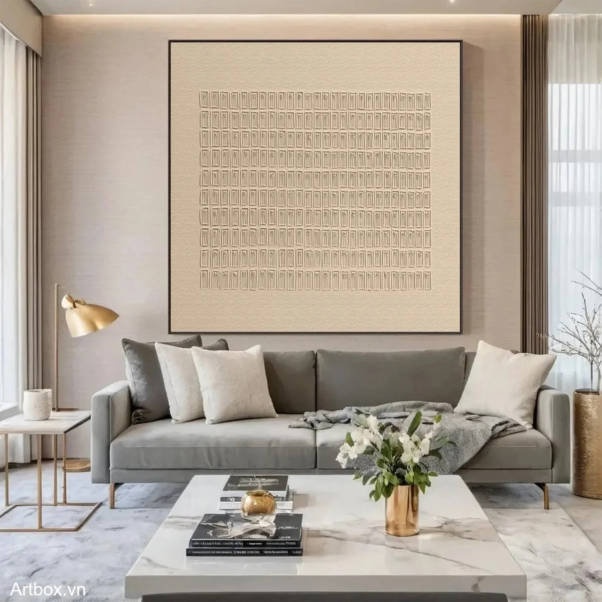 Hòa Nhạc Của Đường Nét – Tranh Sơn Acrylic Trừu Tượng Minimal / Tối giản Đa sắc Trang Trí Phòng khách, Phòng làm việc – Phong Cách Hiện Đại