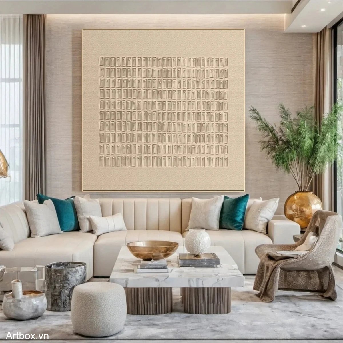 Hòa Nhạc Của Đường Nét – Tranh Sơn Acrylic Trừu Tượng Minimal / Tối giản Đa sắc Trang Trí Phòng khách, Phòng làm việc – Phong Cách Hiện Đại