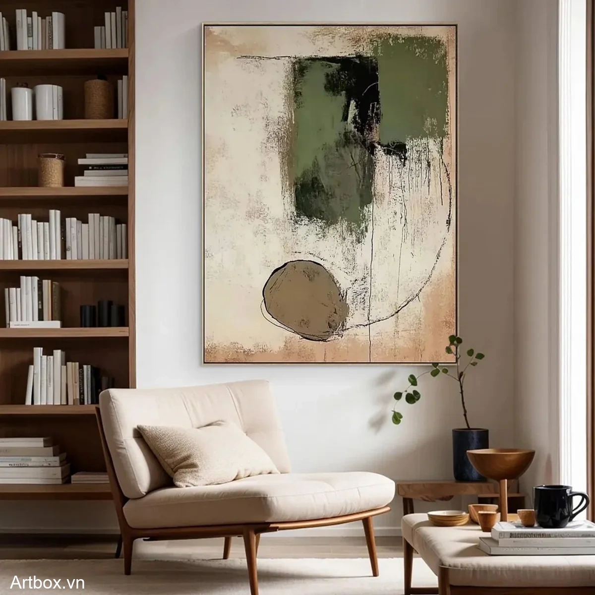 Hòa Quyện Tự Nhiên – Tranh Sơn Acrylic Trừu Tượng Trừu tượng Xanh lá Trang Trí Phòng khách, Phòng ngủ – Phong Cách Hiện Đại