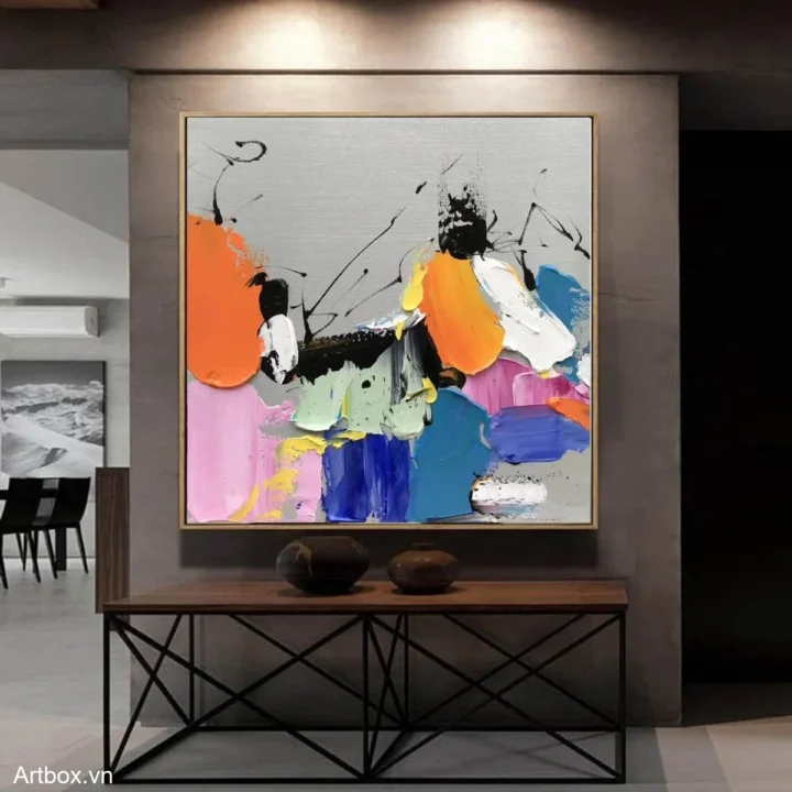 Sắc Màu Cuộc Sống – Tranh Sơn Acrylic Trừu Tượng Trừu tượng Đa sắc Trang Trí Phòng khách, Văn Phòng – Phong Cách Hiện Đại