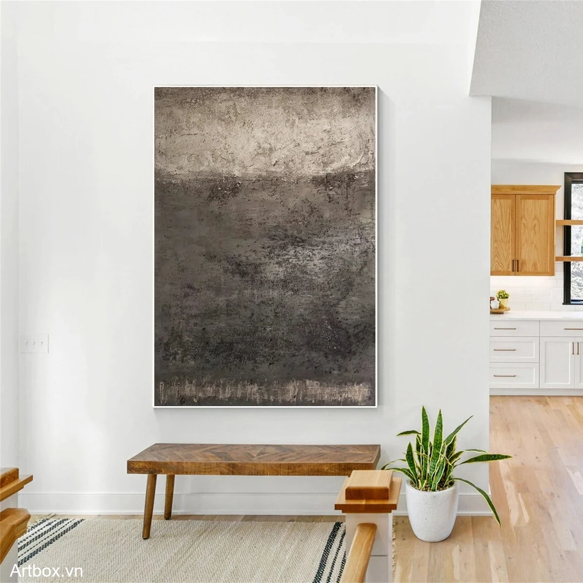 Bức Tranh Trầm Mặc – Tranh Sơn Acrylic Trừu Tượng Trừu tượng Xám Trang Trí Phòng khách, Phòng làm việc – Phong Cách Hiện Đại