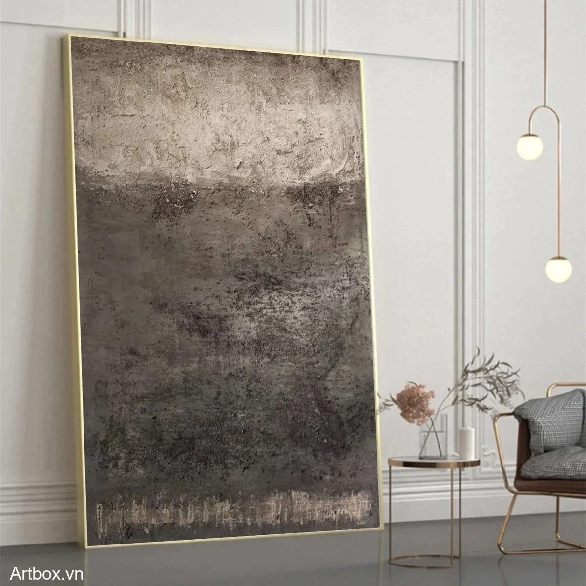 Bức Tranh Trầm Mặc – Tranh Sơn Acrylic Trừu Tượng Trừu tượng Xám Trang Trí Phòng khách, Phòng làm việc – Phong Cách Hiện Đại