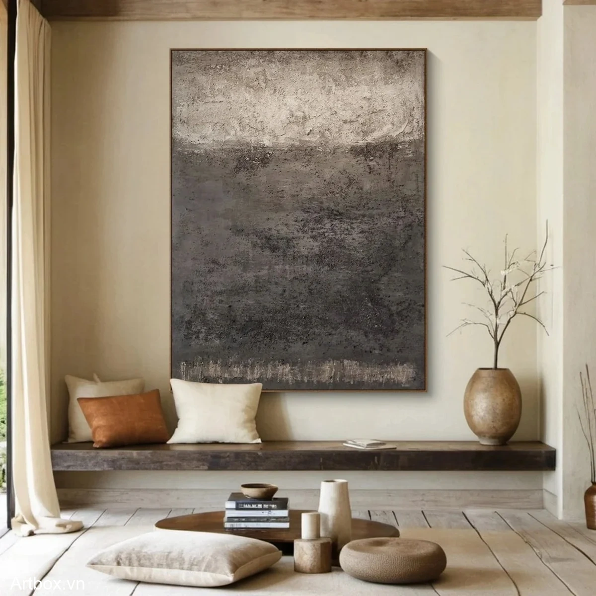 Bức Tranh Trầm Mặc – Tranh Sơn Acrylic Trừu Tượng Trừu tượng Xám Trang Trí Phòng khách, Phòng làm việc – Phong Cách Hiện Đại