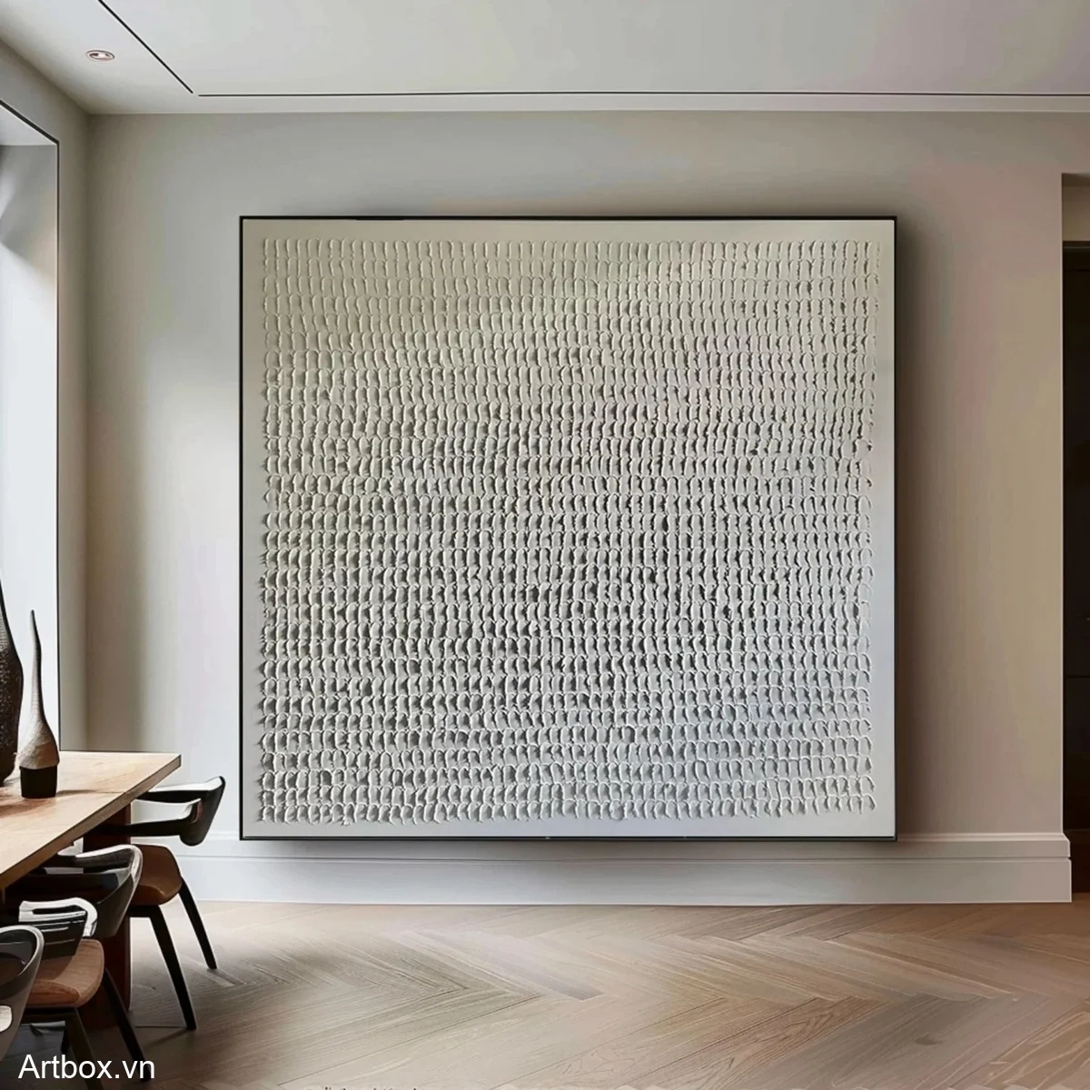 Hòa Quyện Trong Tĩnh Lặng – Tranh Sơn Acrylic Trừu Tượng Trừu tượng Xám Trang Trí Phòng khách, Phòng làm việc – Phong Cách Hiện Đại