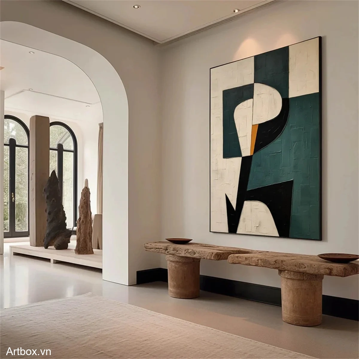 Hội Tụ Đường Nét – Tranh Sơn Acrylic Trừu Tượng Trừu tượng Đa sắc Trang Trí Phòng khách, Phòng làm việc – Phong Cách Hiện Đại