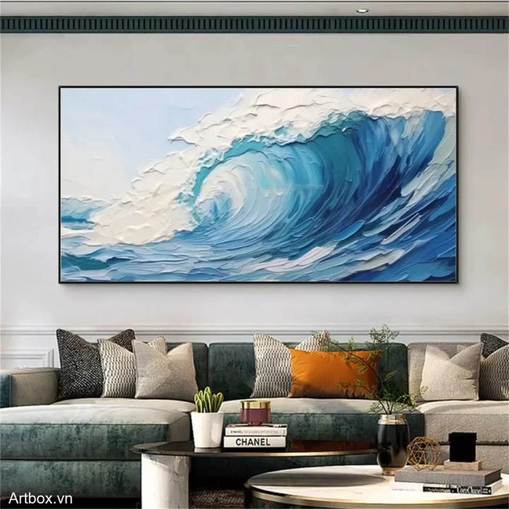 Sóng Biển Vô Tận – Tranh Sơn Acrylic Trừu Tượng Biển Xanh dương Trang Trí Phòng khách, Phòng ngủ – Phong Cách Hiện Đại