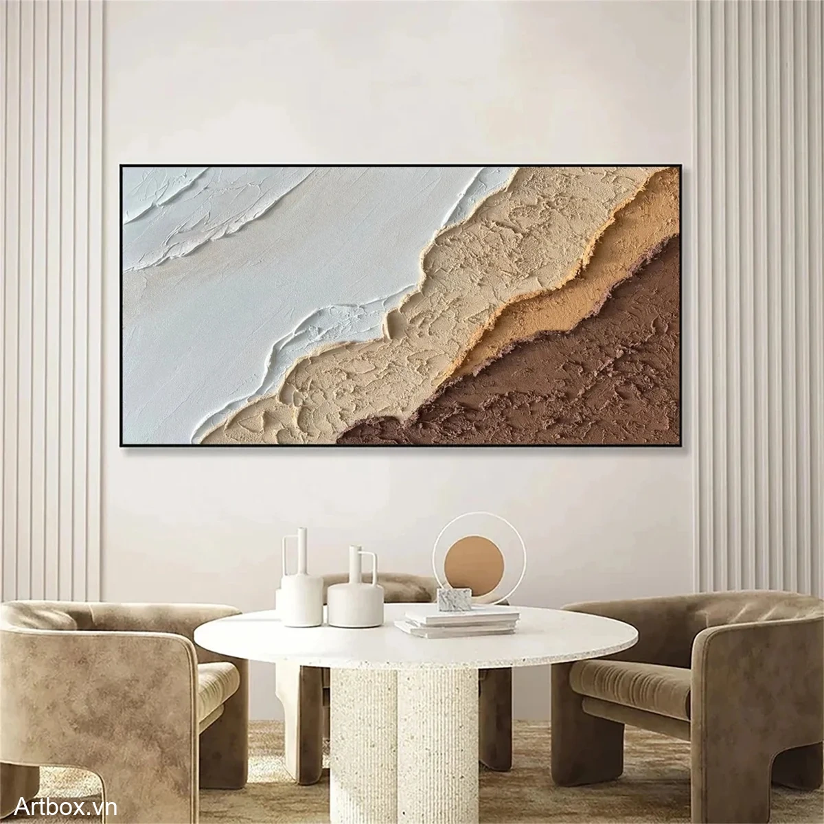 Dòng Chảy Tự Nhiên – Tranh Sơn Acrylic Trừu Tượng Trừu tượng Nâu be Trang Trí Phòng khách, Phòng làm việc – Phong Cách Hiện Đại Dòng Chảy Tự Nhiên – Tranh Sơn Acrylic Trừu Tượng Trừu tượng Nâu be Trang Trí Phòng khách, Phòng làm việc – Phong Cách Hiện Đại