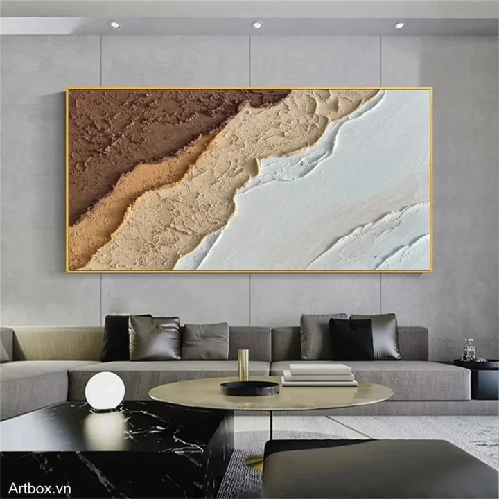 Dòng Chảy Tự Nhiên – Tranh Sơn Acrylic Trừu Tượng Trừu tượng Nâu be Trang Trí Phòng khách, Phòng làm việc – Phong Cách Hiện Đại