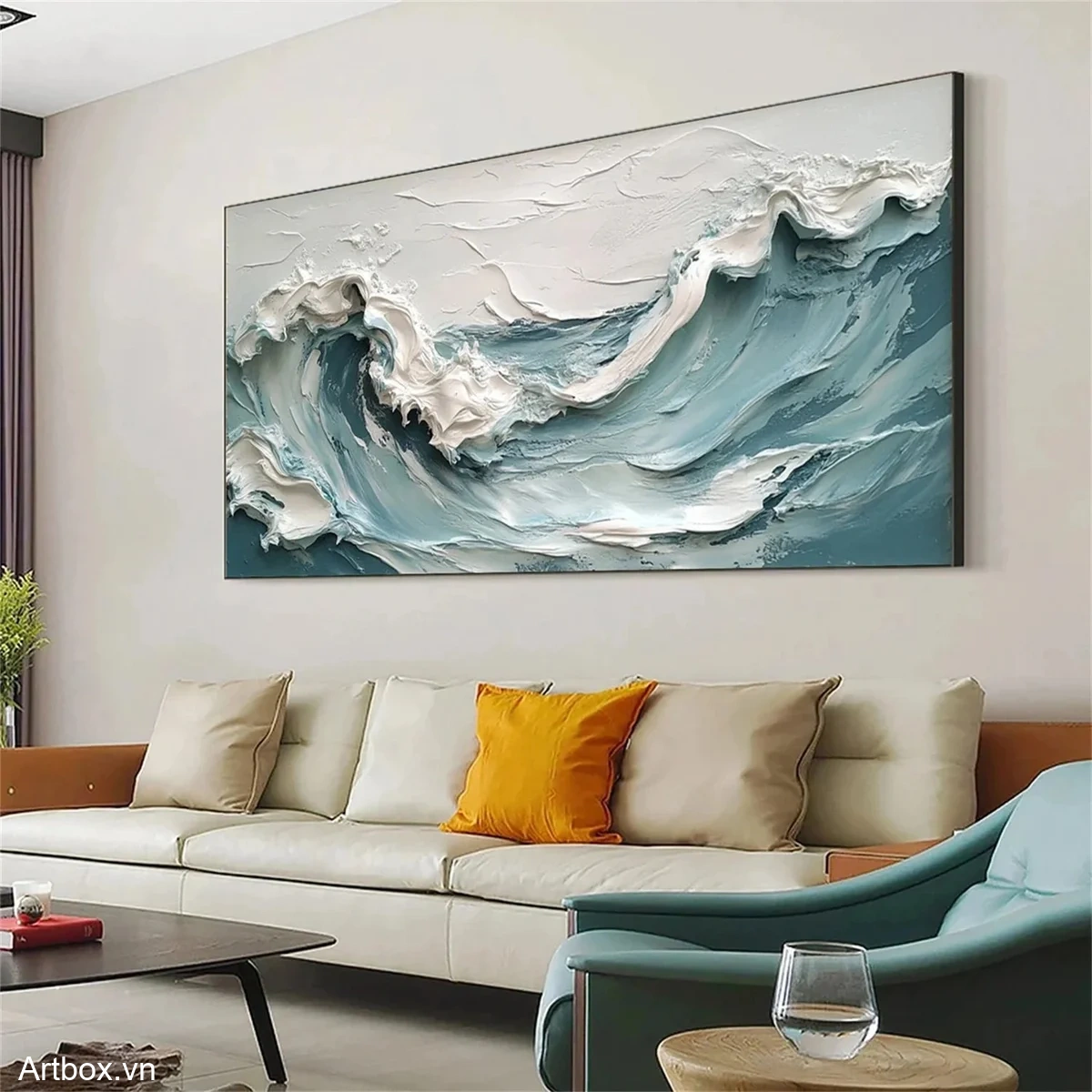 Sóng Biển Vĩnh Cửu – Tranh Sơn Acrylic Trừu Tượng Biển Xanh dương Trang Trí Phòng khách, Phòng ngủ – Phong Cách Hiện Đại
