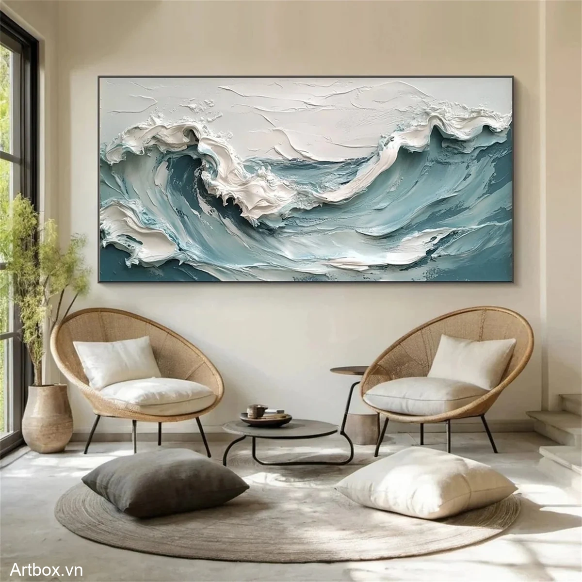 Sóng Biển Vĩnh Cửu – Tranh Sơn Acrylic Trừu Tượng Biển Xanh dương Trang Trí Phòng khách, Phòng ngủ – Phong Cách Hiện Đại