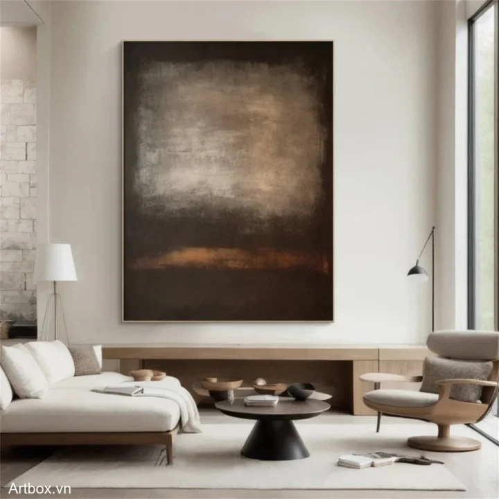 Hơi Ấm Của Đất – Tranh Sơn Acrylic Trừu Tượng Trừu tượng Nâu be Trang Trí Phòng khách, Phòng ngủ – Phong Cách Hiện Đại