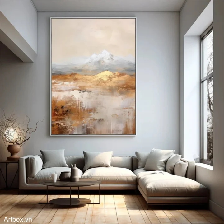 Hòa Quyện Đất Trời – Tranh Sơn Acrylic Trừu Tượng Phong cảnh Nâu be Trang Trí Phòng khách, Phòng ngủ – Phong Cách Hiện Đại