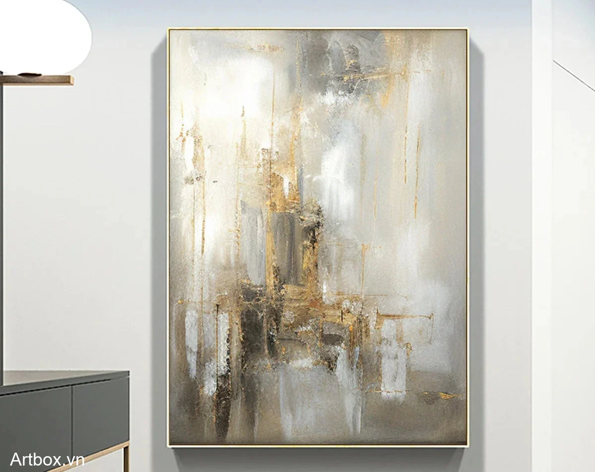 Hòa Quyện Ánh Vàng – Tranh Sơn Acrylic Trừu Tượng Trừu tượng Đa sắc Trang Trí Phòng khách, Phòng làm việc – Phong Cách Hiện Đại