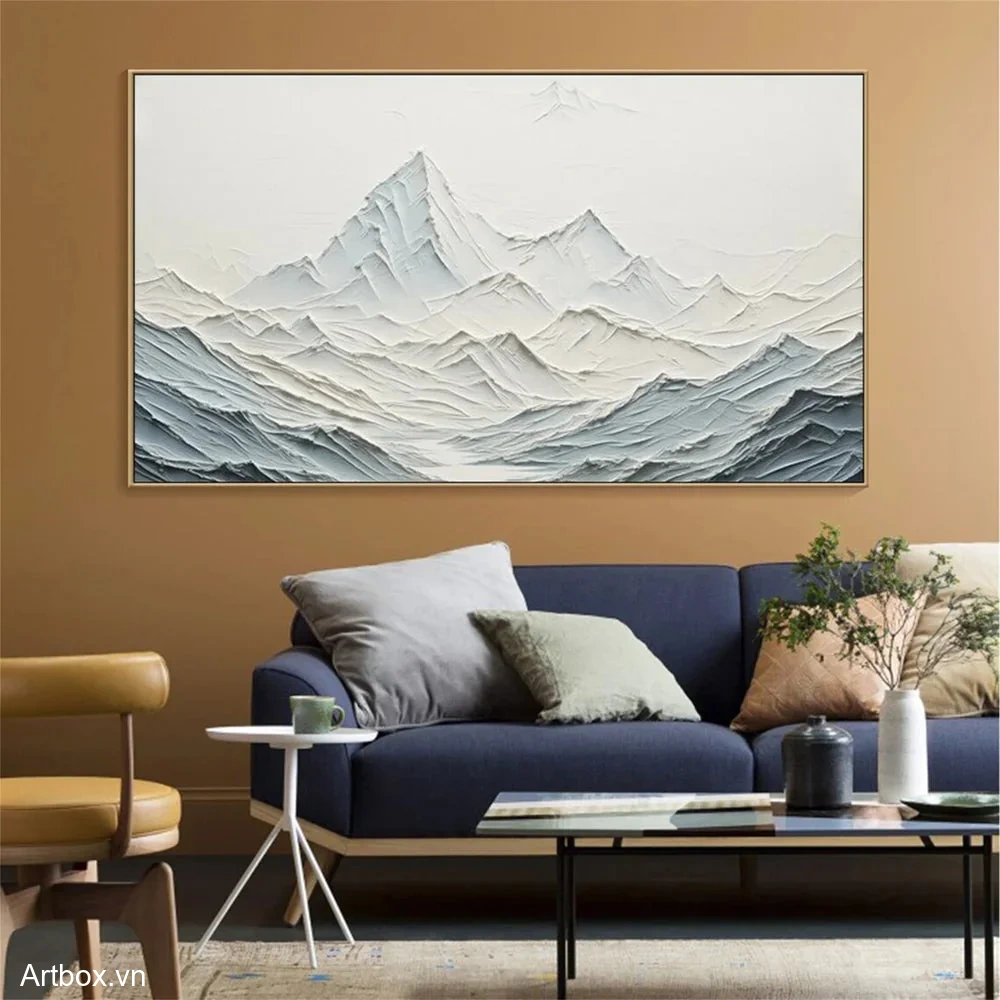 Dãy Núi Huyền Bí – Tranh Sơn Acrylic Trừu Tượng Phong cảnh Xám Trang Trí Phòng khách, Phòng ngủ – Phong Cách Hiện Đại