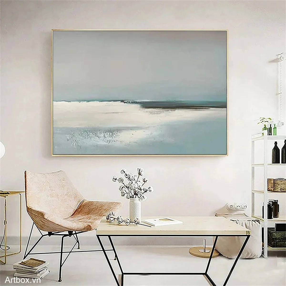 Bình Yên Giữa Biển Cả – Tranh Sơn Acrylic Trừu Tượng Biển Xanh da trời Trang Trí Phòng khách, Phòng ngủ – Phong Cách Hiện Đại