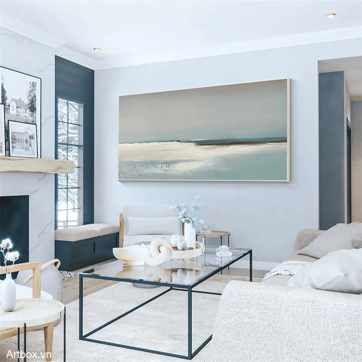 Bình Yên Giữa Biển Cả – Tranh Sơn Acrylic Trừu Tượng Biển Xanh da trời Trang Trí Phòng khách, Phòng ngủ – Phong Cách Hiện Đại