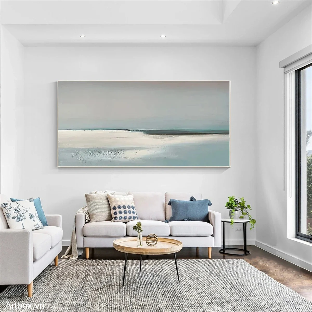 Bình Yên Giữa Biển Cả – Tranh Sơn Acrylic Trừu Tượng Biển Xanh da trời Trang Trí Phòng khách, Phòng ngủ – Phong Cách Hiện Đại