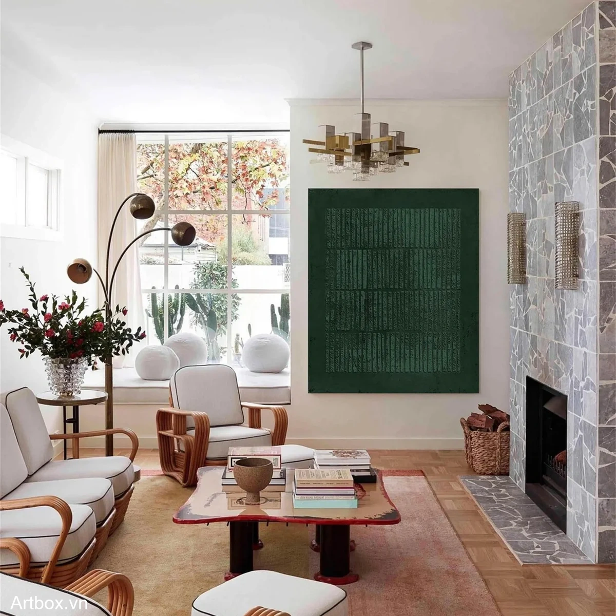 Hơi Thở Của Thiên Nhiên – Tranh Sơn Acrylic Trừu Tượng Minimal / Tối giản Xanh ngọc Trang Trí Phòng khách, Phòng làm việc – Phong Cách Hiện Đại