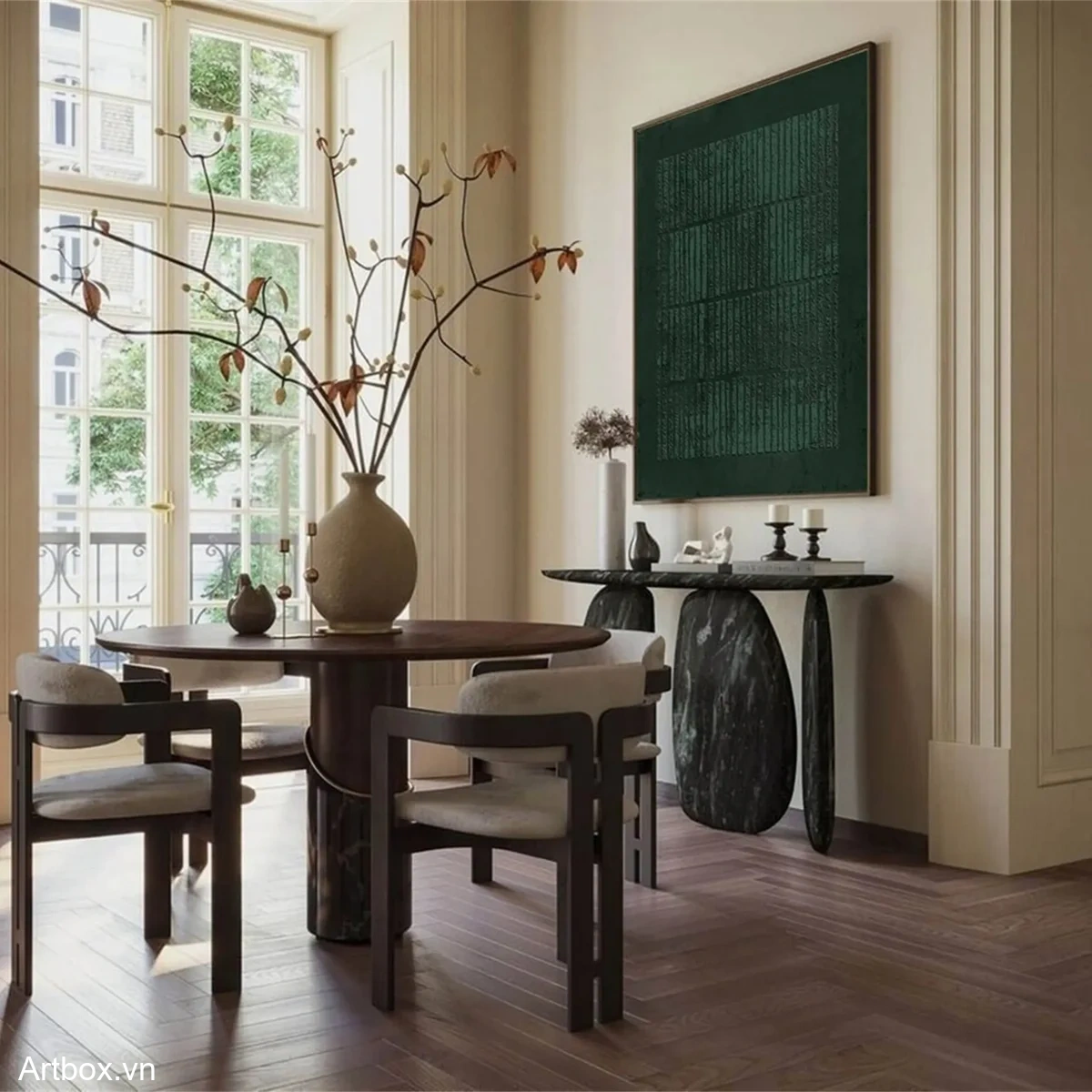 Hơi Thở Của Thiên Nhiên – Tranh Sơn Acrylic Trừu Tượng Minimal / Tối giản Xanh ngọc Trang Trí Phòng khách, Phòng làm việc – Phong Cách Hiện Đại