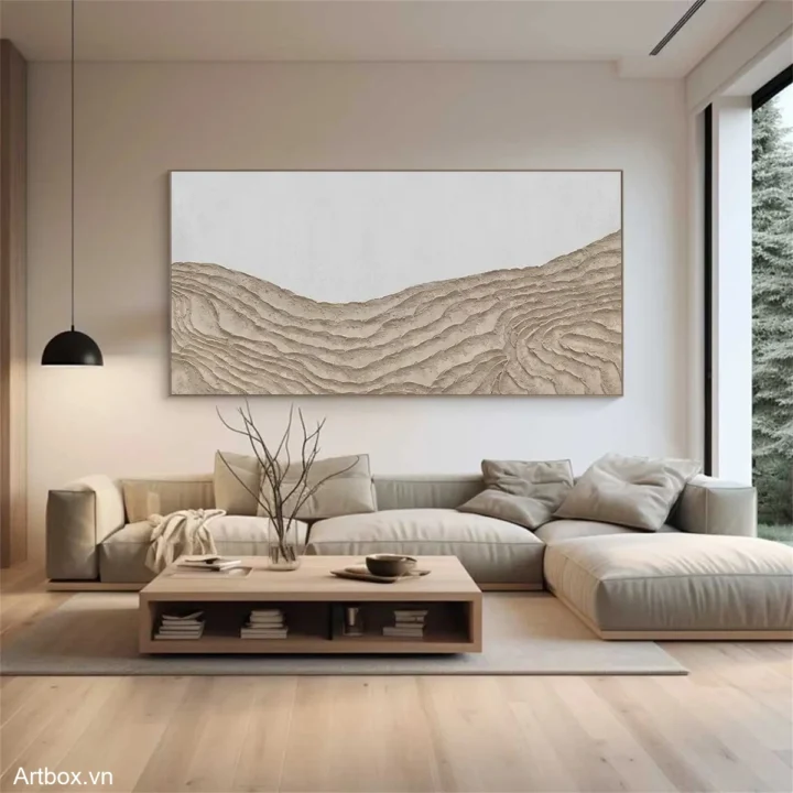 Dòng Chảy Tĩnh Lặng – Tranh Sơn Acrylic Trừu Tượng Trừu tượng Nâu be Trang Trí Phòng khách, Phòng ngủ – Phong Cách Hiện Đại