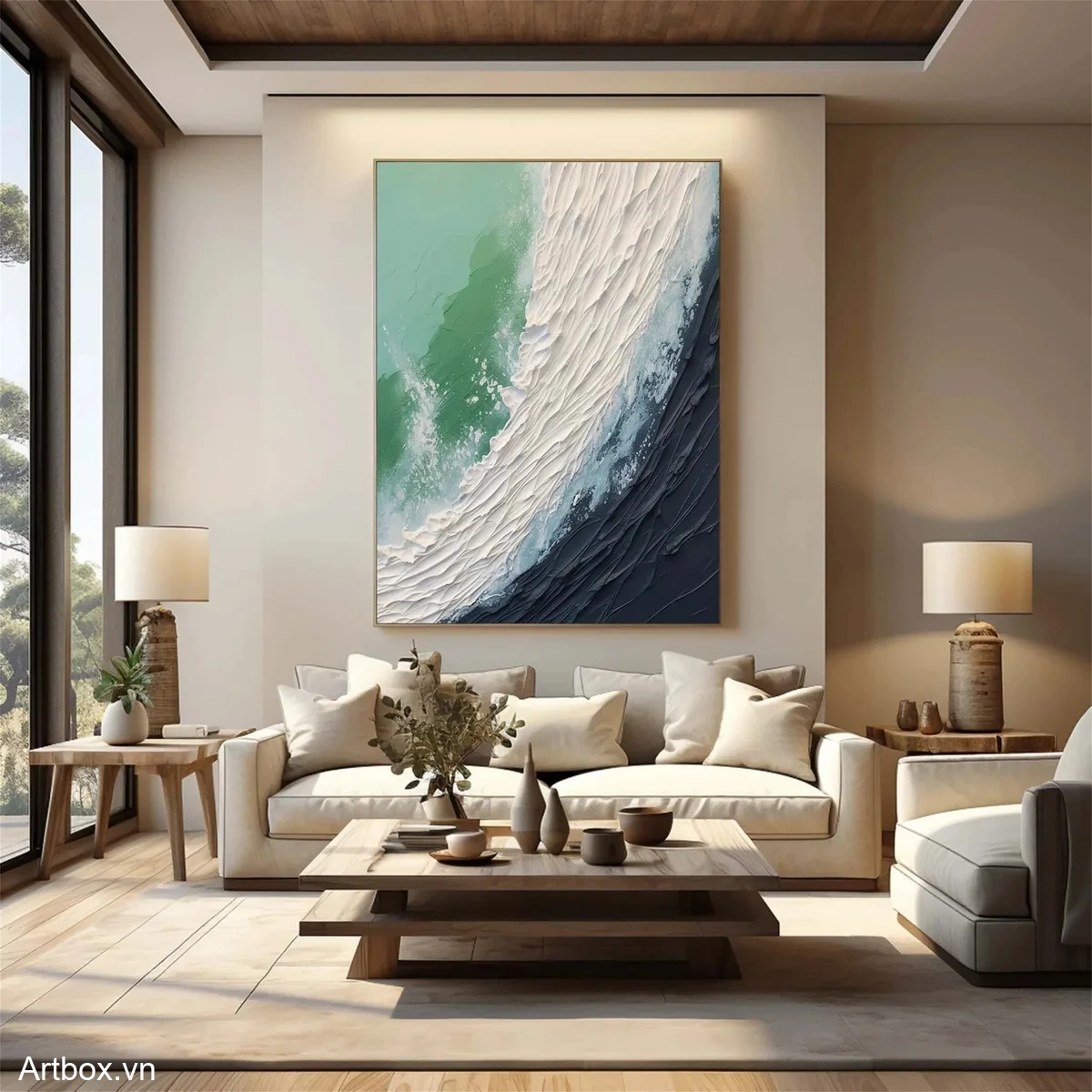 Giai Điệu Biển Cả – Tranh Sơn Acrylic Trừu Tượng Biển Xanh ngọc Trang Trí Phòng khách, Phòng ngủ – Phong Cách Hiện Đại