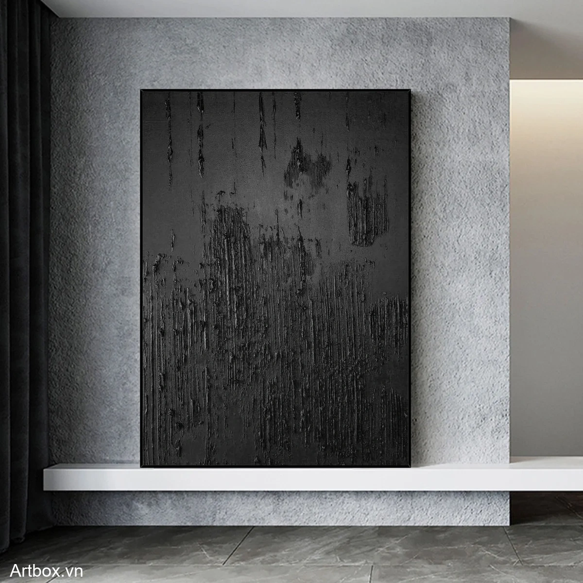 Bức Tường Đen Tĩnh Lặng – Tranh Sơn Acrylic Trừu Tượng Trừu tượng Đa sắc Trang Trí Phòng khách, Phòng làm việc – Phong Cách Hiện Đại