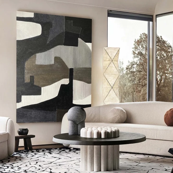 Hòa Quyện Đen Trắng – Tranh Sơn Acrylic Trừu Tượng Trừu tượng Đen trắng Trang Trí Phòng khách, Phòng làm việc – Phong Cách Hiện Đại