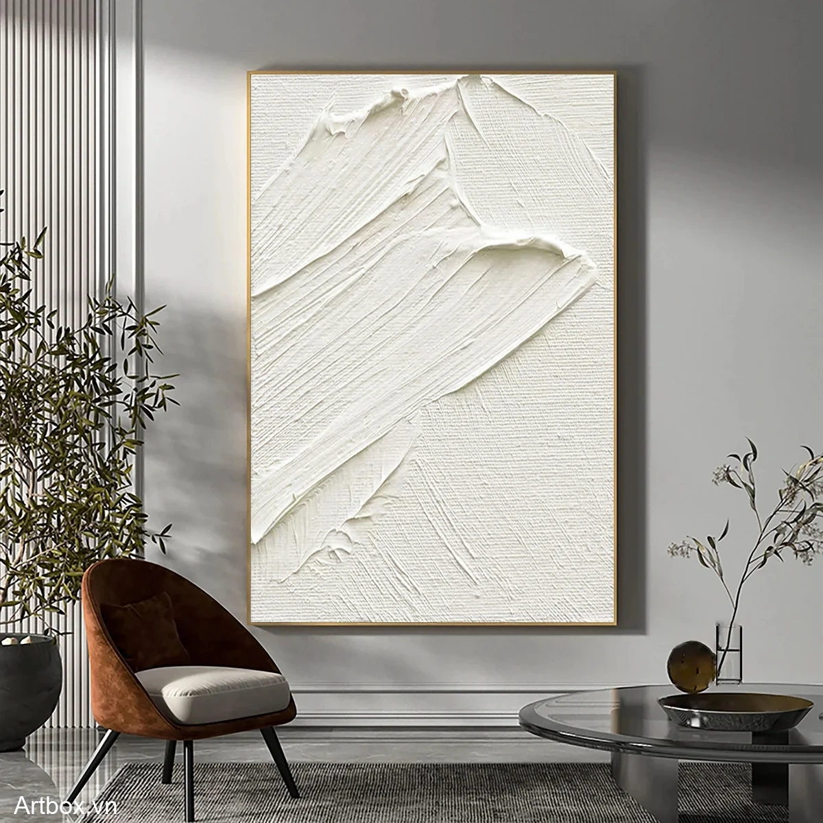 Hơi Thở Của Trắng – Tranh Sơn Acrylic Trừu Tượng Minimal / Tối giản Đa sắc Trang Trí Phòng khách, Phòng ngủ – Phong Cách Hiện Đại