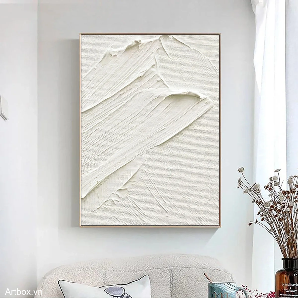 Hơi Thở Của Trắng – Tranh Sơn Acrylic Trừu Tượng Minimal / Tối giản Đa sắc Trang Trí Phòng khách, Phòng ngủ – Phong Cách Hiện Đại