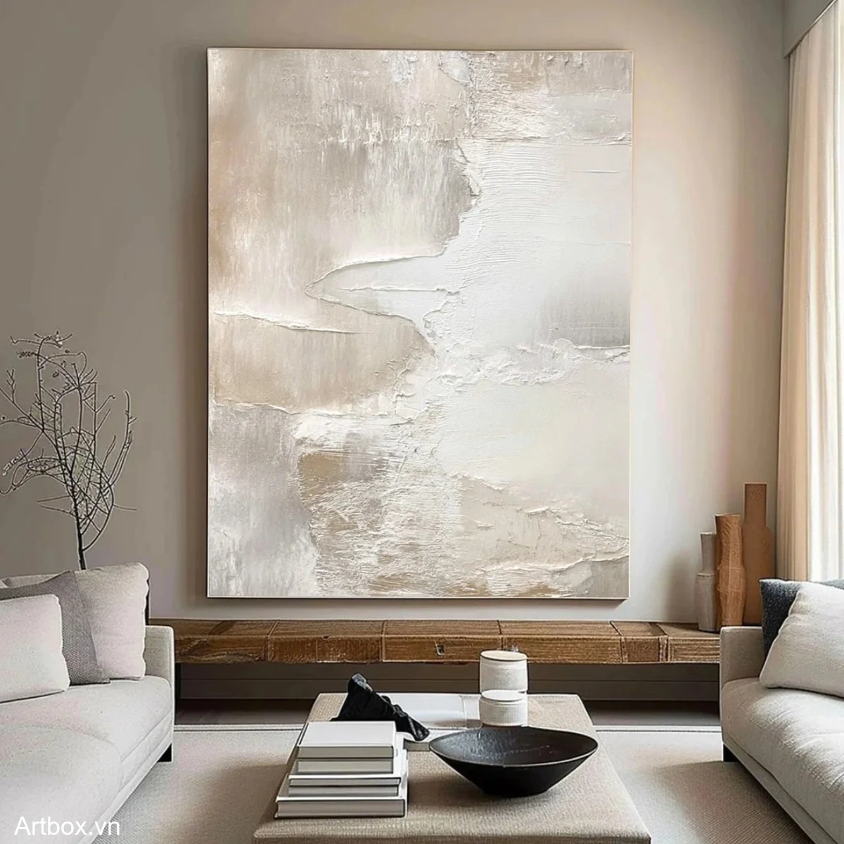 Hơi Thở Của Đất – Tranh Sơn Acrylic Trừu Tượng Trừu tượng Nâu be Trang Trí Phòng khách, Phòng ngủ – Phong Cách Hiện Đại