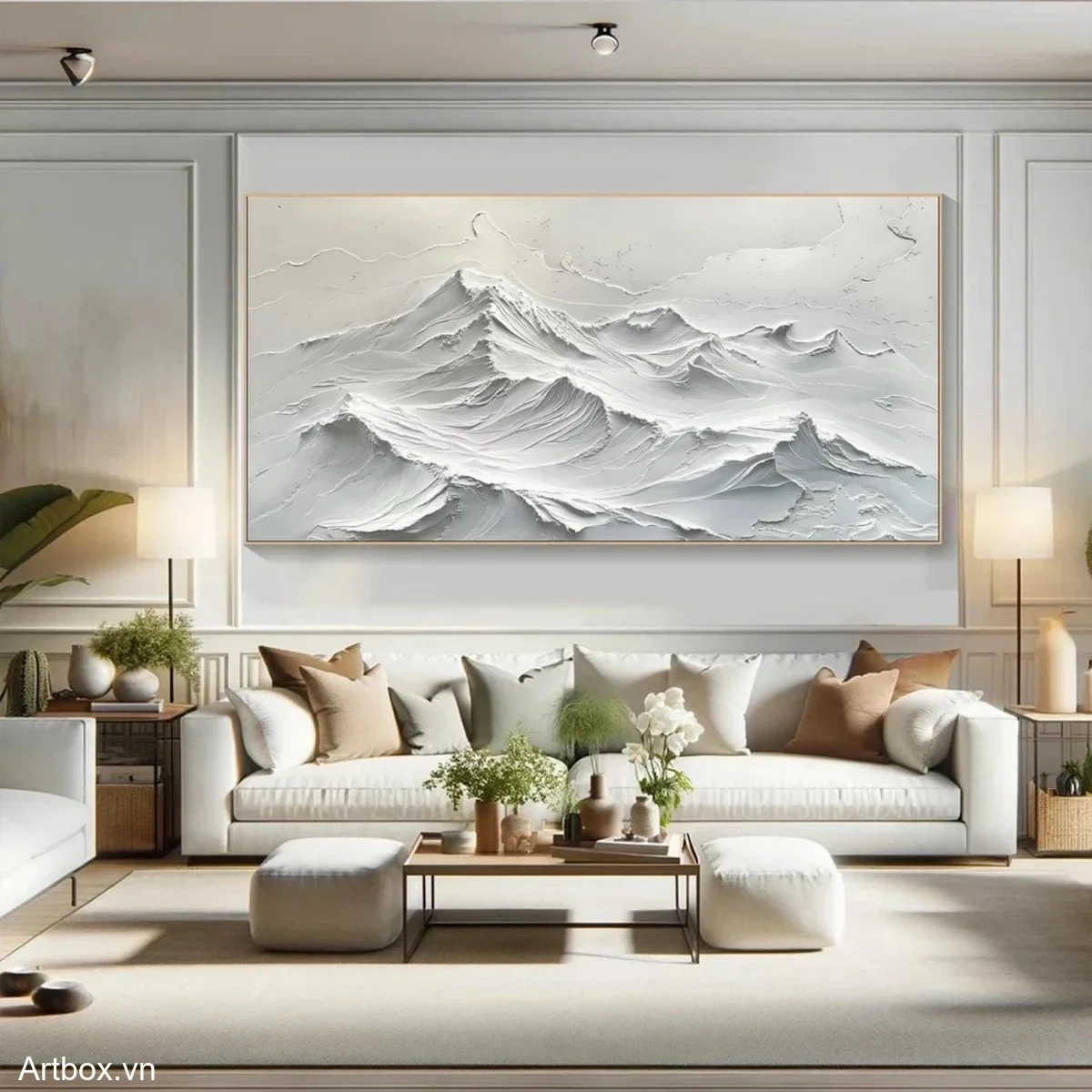 Hơi Thở Của Núi – Tranh Sơn Acrylic Trừu Tượng Phong cảnh Xám Trang Trí Phòng khách, Phòng ngủ – Phong Cách Hiện Đại