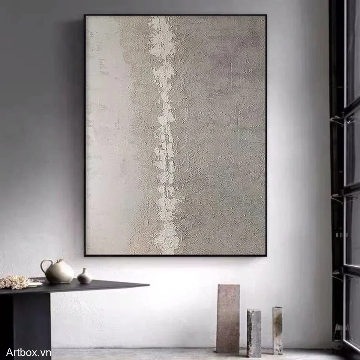 Hòa Quyện Bề Mặt – Tranh Sơn Acrylic Trừu Tượng Trừu tượng Xám Trang Trí Phòng khách, Phòng làm việc – Phong Cách Hiện Đại