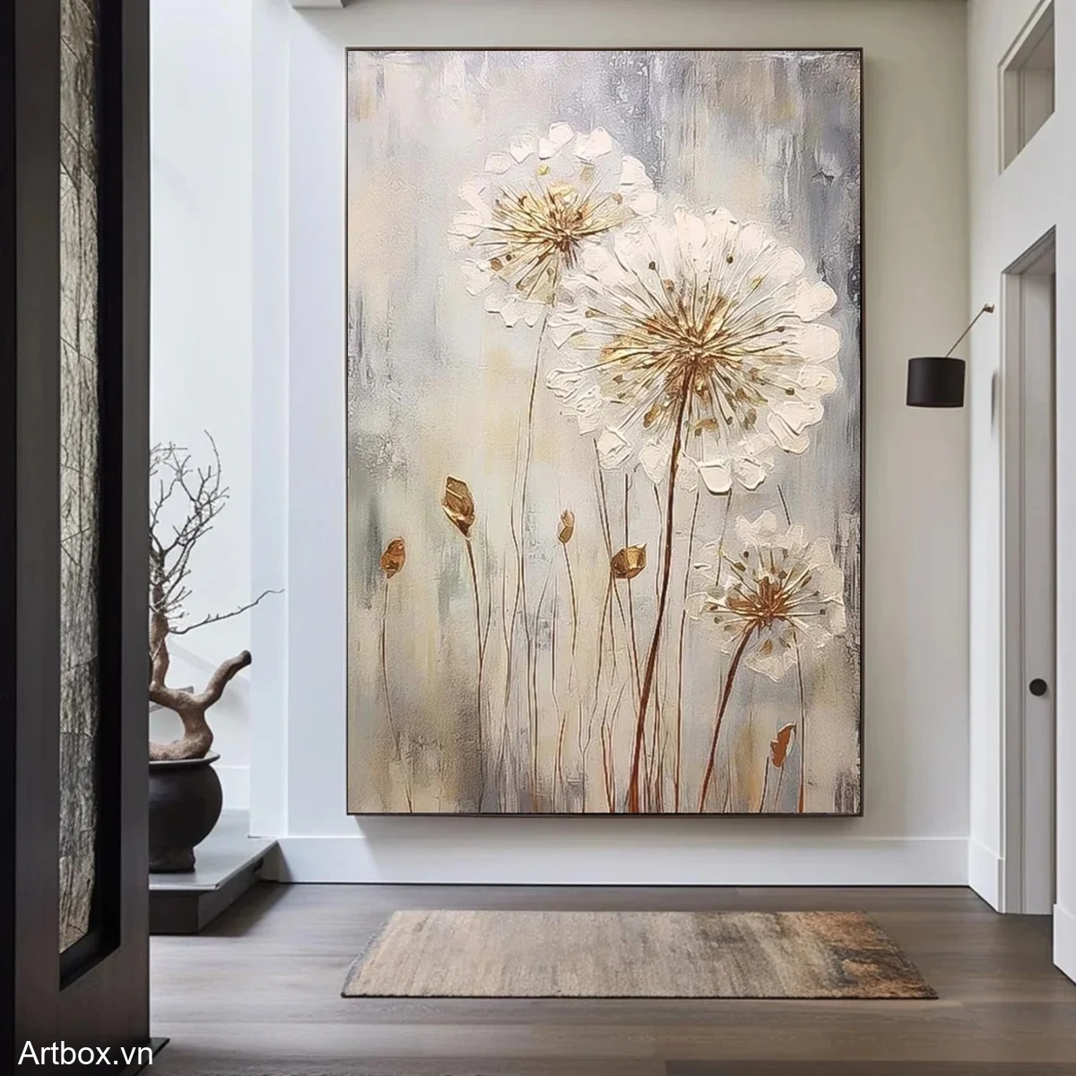 Khúc Hòa Ca Của Hoa Trắng – Tranh Sơn Acrylic Trừu Tượng Hoa Đa sắc Trang Trí Phòng khách, Phòng ngủ – Phong Cách Hiện Đại