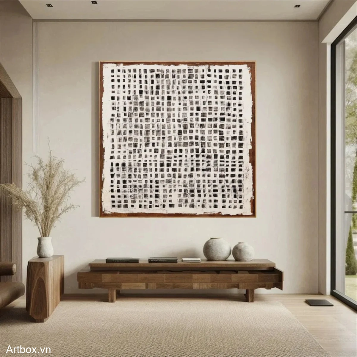 Mảnh Ghép Tĩnh Lặng – Tranh Sơn Acrylic Trừu Tượng Trừu tượng Đen trắng Trang Trí Phòng khách, Phòng làm việc – Phong Cách Hiện Đại