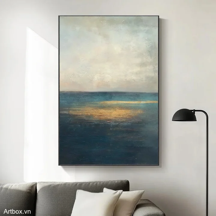 Hòa Quyện Mặt Biển – Tranh Sơn Acrylic Trừu Tượng Biển Xanh dương Trang Trí Phòng khách, Phòng ngủ – Phong Cách Hiện Đại