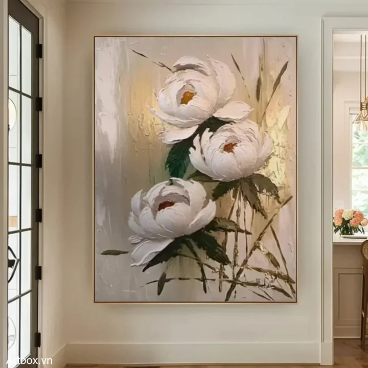 Nét Đẹp Từ Hoa Trắng – Tranh Sơn Acrylic Trừu Tượng Hoa Đa sắc Trang Trí Phòng khách, Phòng ngủ – Phong Cách Hiện Đại