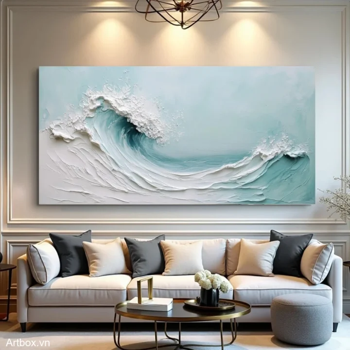 Hơi Thở Của Biển – Tranh Sơn Acrylic Trừu Tượng Biển Xanh da trời Trang Trí Phòng khách, Phòng ngủ – Phong Cách Hiện Đại