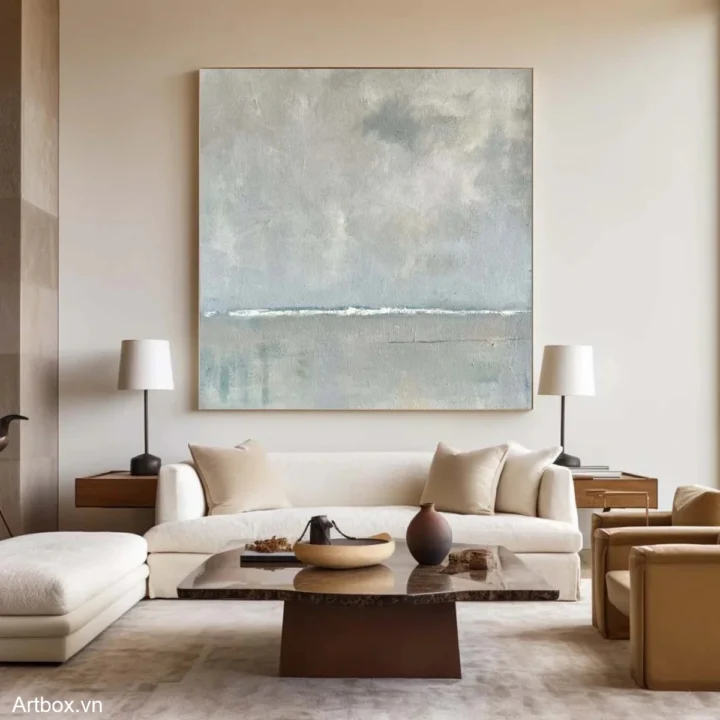 Horizon Of Tranquility – Tranh Sơn Acrylic Trừu Tượng Biển Xanh da trời Trang Trí Phòng khách, Phòng ngủ – Phong Cách Hiện Đại