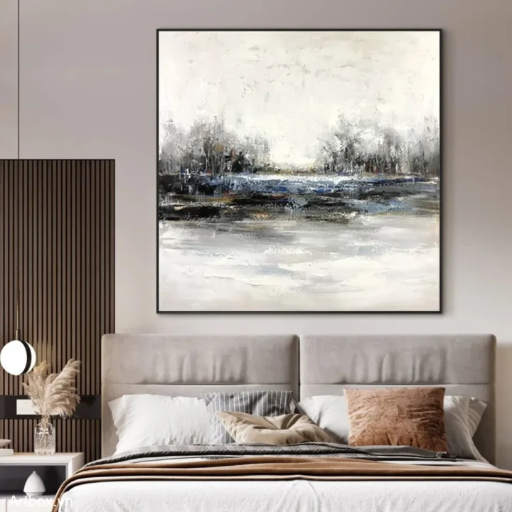 Hơi Thở Của Thiên Nhiên – Tranh Sơn Acrylic Trừu Tượng Phong cảnh Xanh dương Trang Trí Phòng ngủ, Phòng khách – Phong Cách Hiện Đại