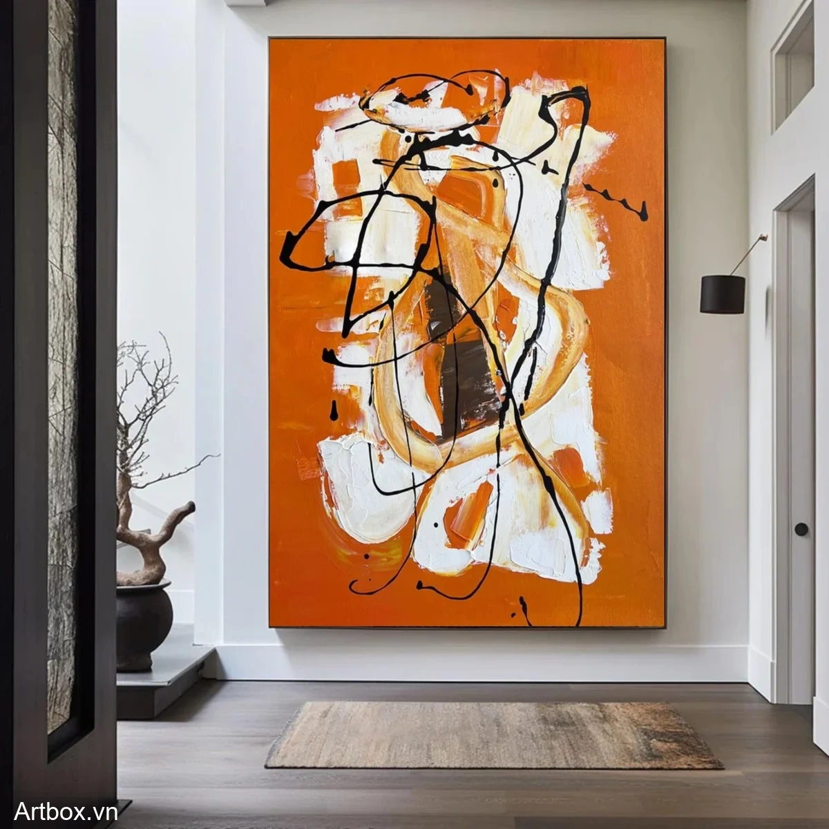 Vũ Điệu Màu Sắc – Tranh Sơn Acrylic Trừu Tượng Trừu tượng Cam Trang Trí Phòng khách, Văn Phòng – Phong Cách Hiện Đại