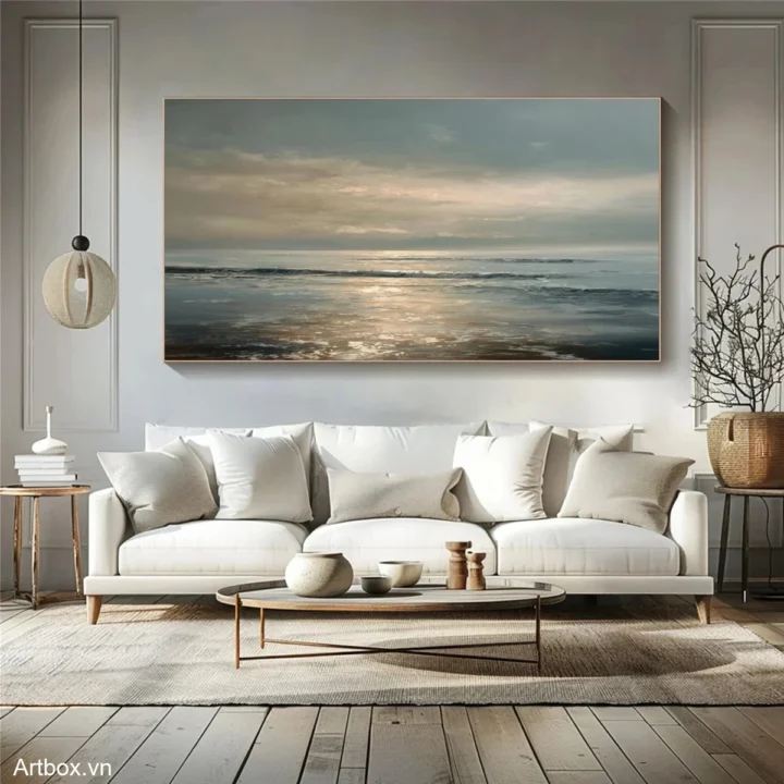 Sóng Biển Vô Tận – Tranh Sơn Acrylic Trừu Tượng Biển Xanh dương Trang Trí Phòng khách, Phòng ngủ – Phong Cách Hiện Đại
