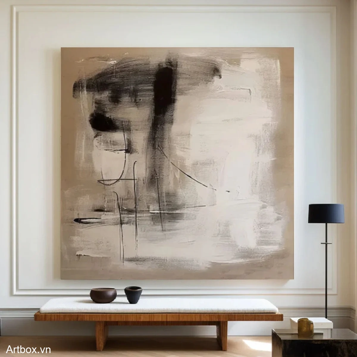 Hơi Thở Tĩnh Lặng – Tranh Sơn Acrylic Trừu Tượng Trừu tượng Đen trắng Trang Trí Phòng khách, Phòng làm việc – Phong Cách Hiện Đại