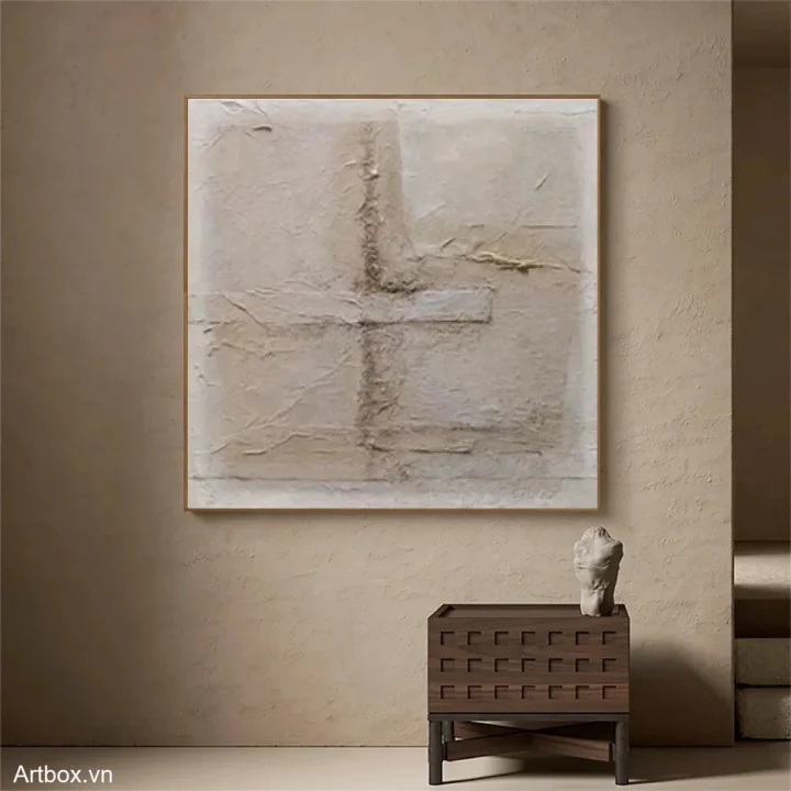 Hơi Thở Của Đất – Tranh Sơn Acrylic Trừu Tượng Trừu tượng Nâu be Trang Trí Phòng khách, Phòng ngủ – Phong Cách Hiện Đại
