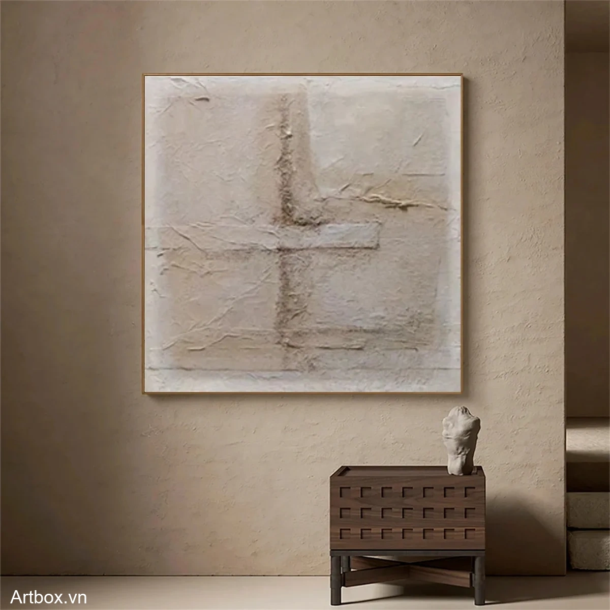 Hơi Thở Của Đất – Tranh Sơn Acrylic Trừu Tượng Trừu tượng Nâu be Trang Trí Phòng khách, Phòng ngủ – Phong Cách Hiện Đại