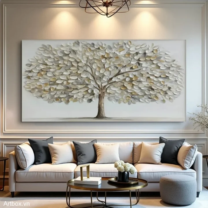 Cây Đời Vĩnh Cửu – Tranh Sơn Acrylic Trừu Tượng Cây Nâu be Trang Trí Phòng khách, Phòng ngủ – Phong Cách Hiện Đại