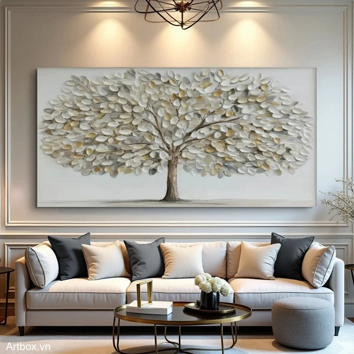 Cây Đời Vĩnh Cửu – Tranh Sơn Acrylic Trừu Tượng Cây Nâu be Trang Trí Phòng khách, Phòng ngủ – Phong Cách Hiện Đại