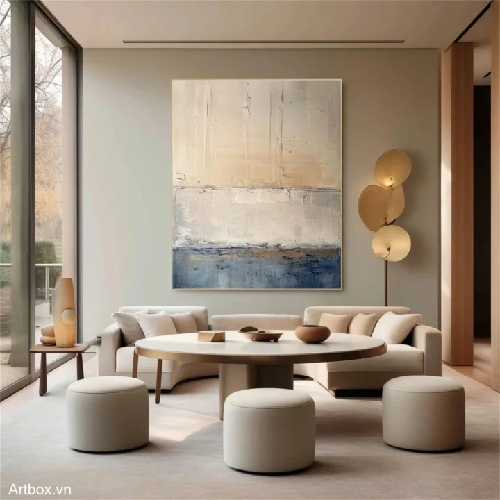 Hà Nội Bình Yên – Tranh Sơn Acrylic Trừu Tượng Trừu tượng Xanh dương Trang Trí Phòng khách, Phòng ngủ – Phong Cách Hiện Đại