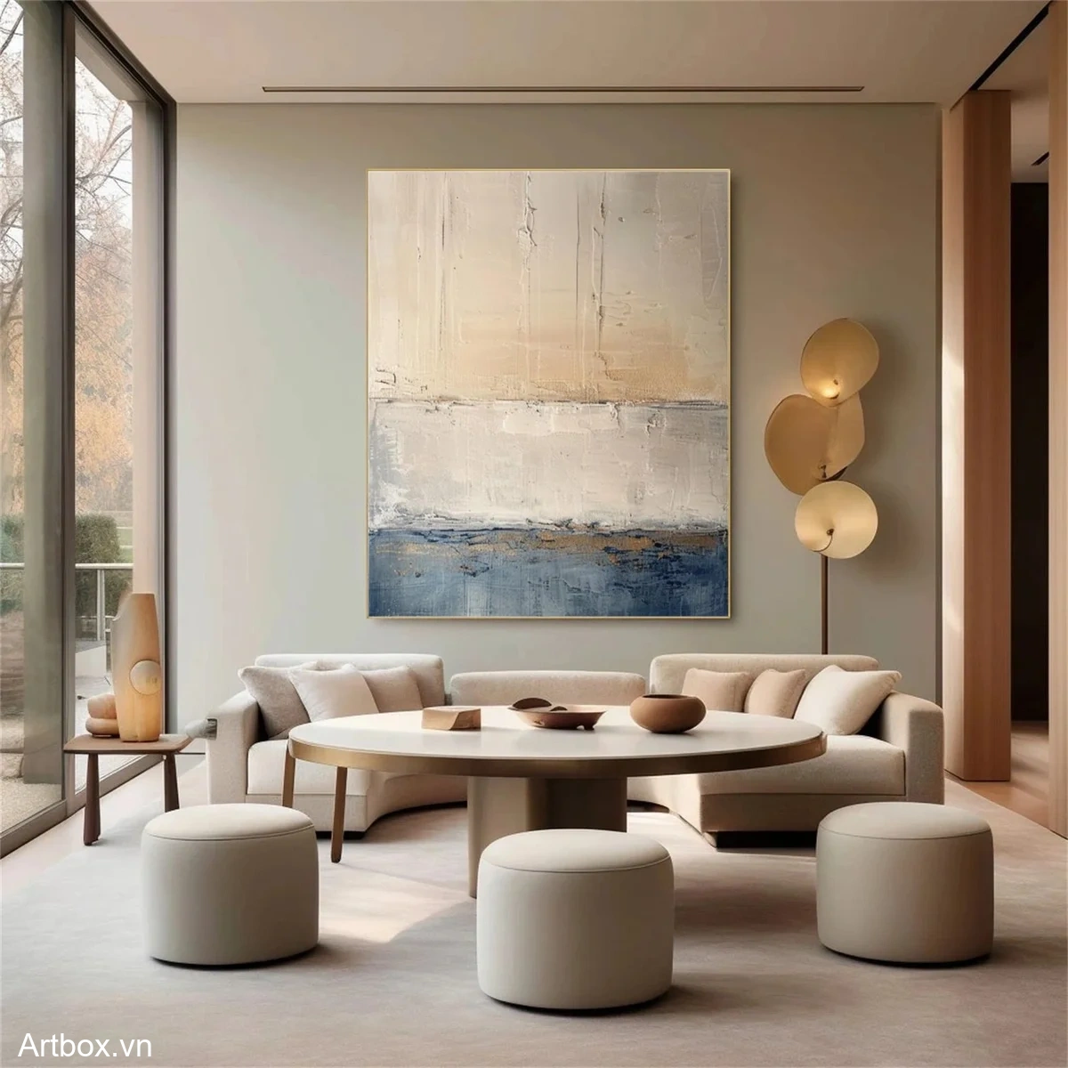 Hà Nội Bình Yên – Tranh Sơn Acrylic Trừu Tượng Trừu tượng Xanh dương Trang Trí Phòng khách, Phòng ngủ – Phong Cách Hiện Đại