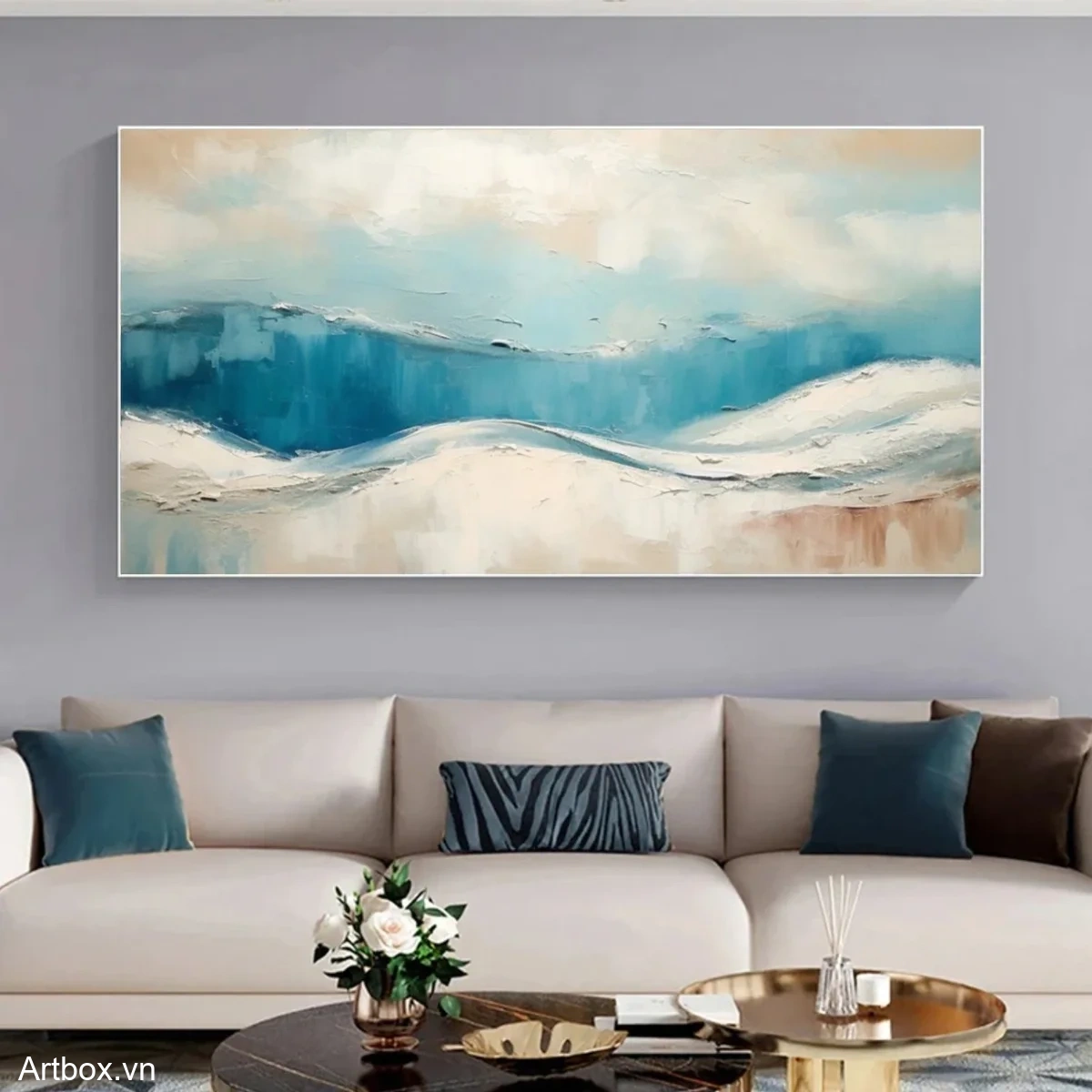 Hơi Thở Của Biển – Tranh Sơn Acrylic Trừu Tượng Biển Xanh dương Trang Trí Phòng khách, Phòng ngủ – Phong Cách Hiện Đại
