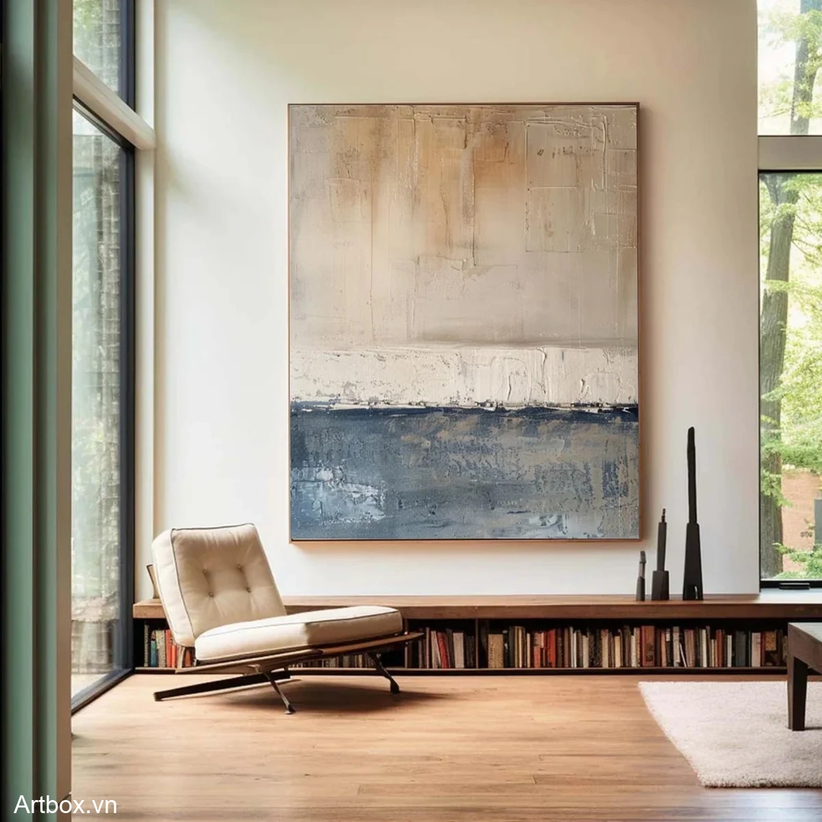 Giai Điệu Của Thiên Nhiên – Tranh Sơn Acrylic Trừu Tượng Trừu tượng Xanh dương Trang Trí Phòng khách, Phòng làm việc – Phong Cách Hiện Đại